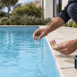Professionnel contrôlant la qualité de l’eau d’une piscine à La Rochelle